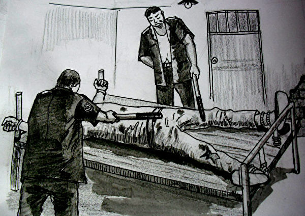 中共酷刑示意圖：電棍電擊。（明慧網）