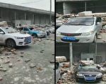 杭州一仓库墙体突然倒塌 砸中20多辆车