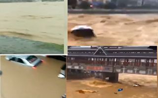 湖北建始县居民楼淹水逾2米 汽车被洪水冲走