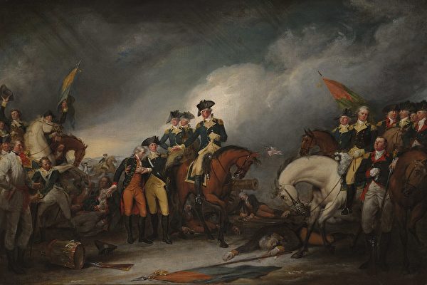 图为美国画家约翰·特伦布尔（John Trumbull）的作品《1776年12月26日在特伦顿俘获黑森军》