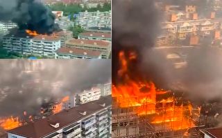 【视频】上海徐汇区居民楼外起火 浓烟伴着明火