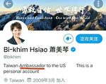台駐美代表推特簡介變「駐美大使」 網絡熱議