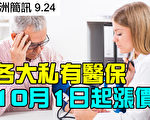 【澳洲简讯9.24】各大私有医保10月1日起涨价