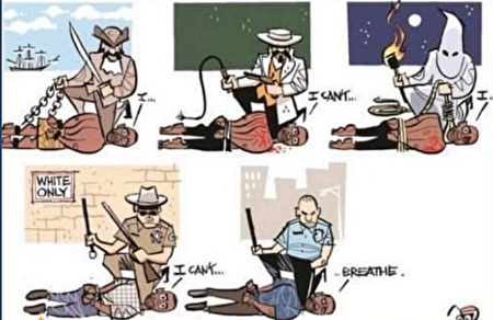 在紐約州以及德州一個高中流傳的卡通圖畫，其中將警察與奴隸主和KKK黨相比較。