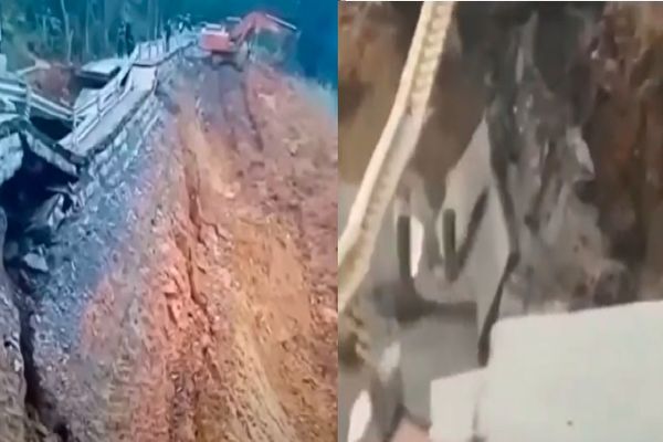 【视频】四川洪雅县路基塌陷 现巨大坑洞