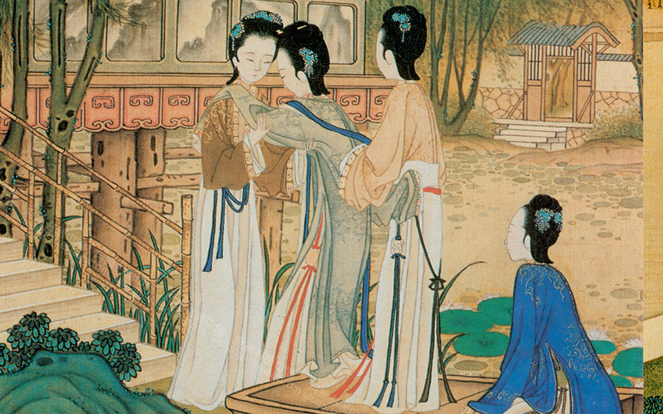 沈母吳浣素,在每年夏季,便邀請閨友帶著兒女們一同泛舟遊玩,常常吟詠達旦。圖為清焦秉貞的仕女圖(局部)。(公有領域)