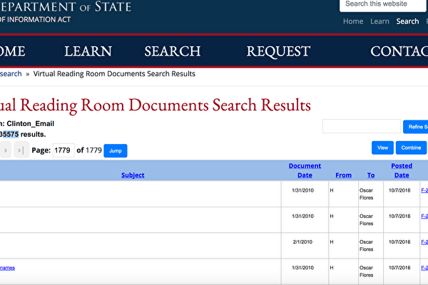 美国务院网站公布希拉里删掉的3万多邮件