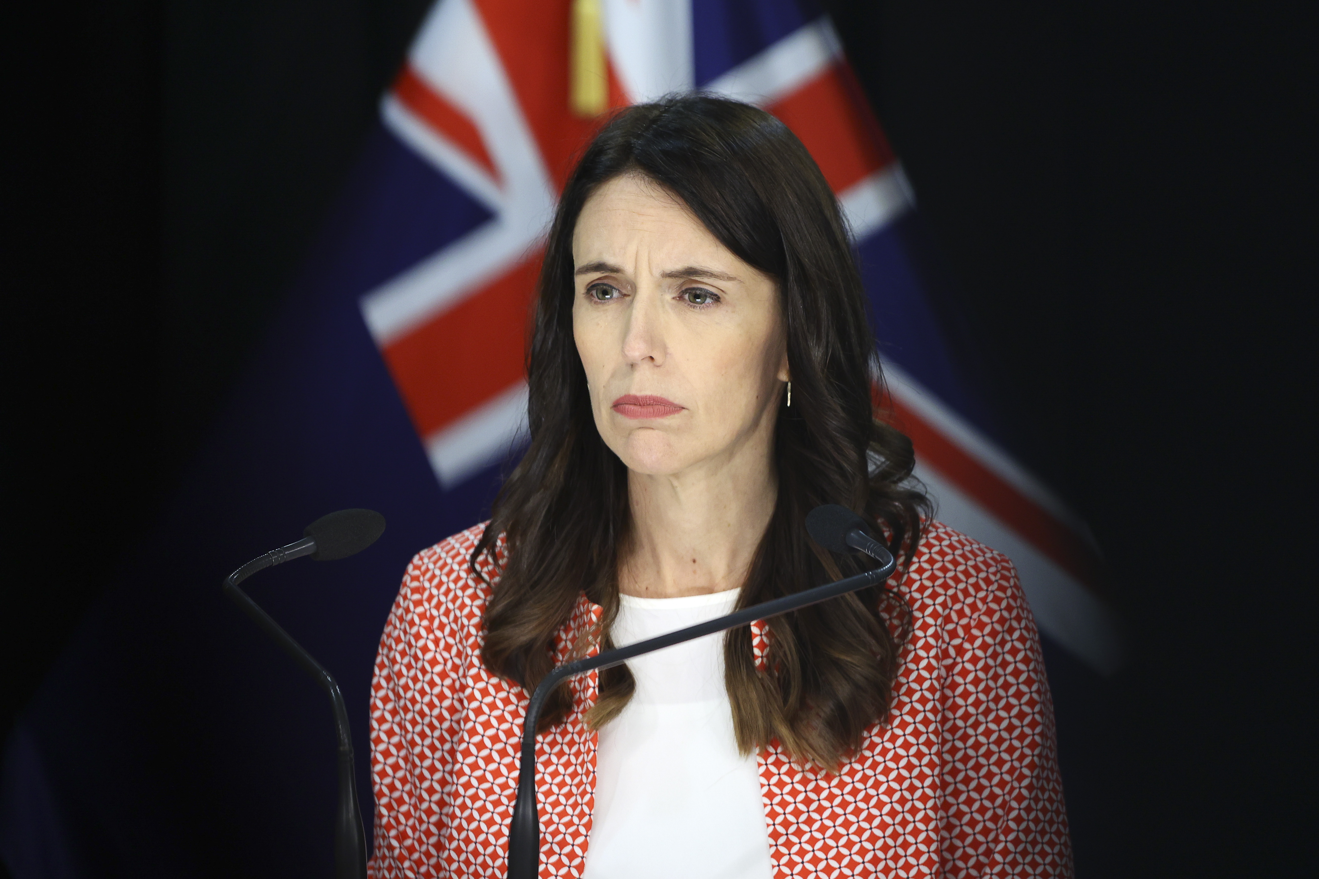 1月26日，总理杰辛达‧阿德恩（Jacinda Ardern）在内阁会议结束后的新闻发布会上。(Hagen Hopkins/Getty Images)