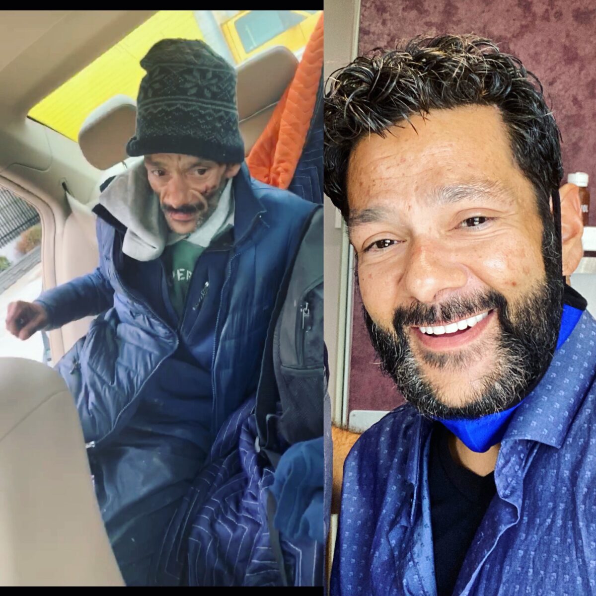魏斯(Shaun Weiss)戒毒前和戒毒269天后的对比照。(由德鲁·加拉格尔提供)