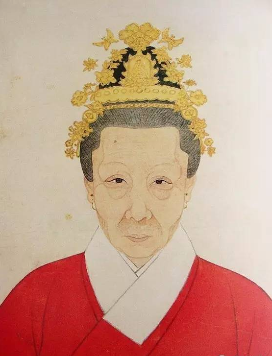 图为明代《吴氏先祖容像》之一,展示了明代仕女佩戴头面的效果。(公有领域)