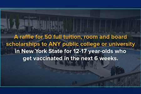 12至17歲紐約青少年接種疫苗，可參加4年全額獎學金抽獎。