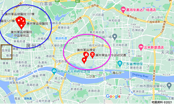 广州越秀区是中共广东省委、广州军区所在地。（Google 地图）