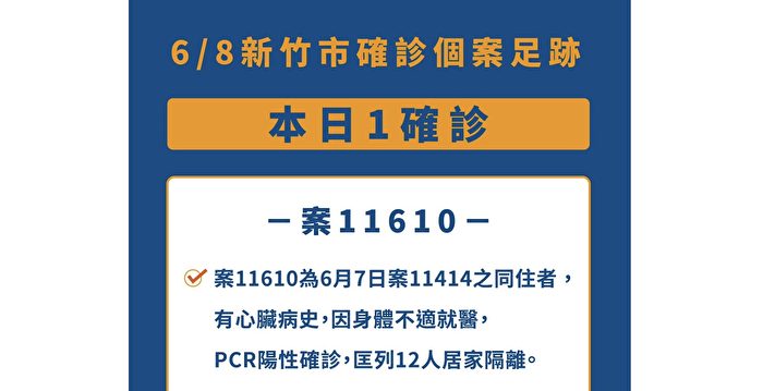 竹市新增1确诊为昨案之同住人匡列12人 居家隔离 大纪元