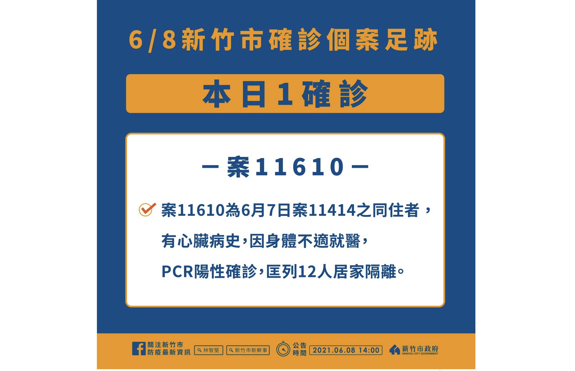 竹市新增1确诊为昨案之同住人匡列12人 居家隔离 大纪元