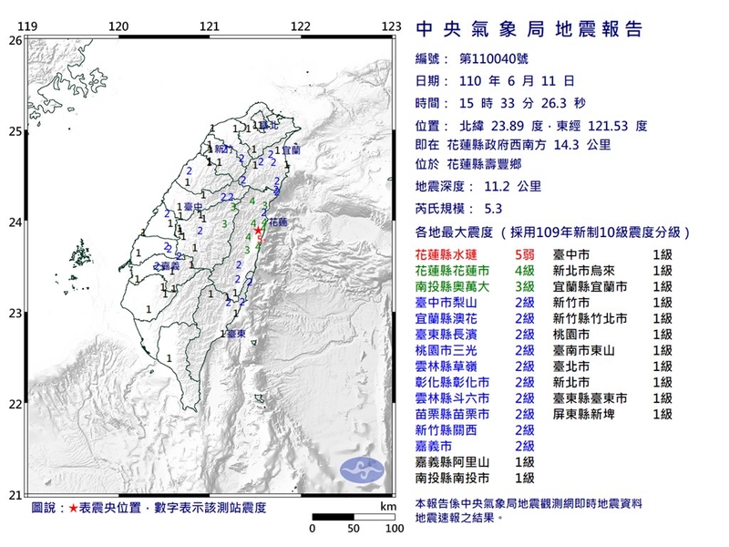 台湾花莲发生规模5 3地震 气象局 大纪元