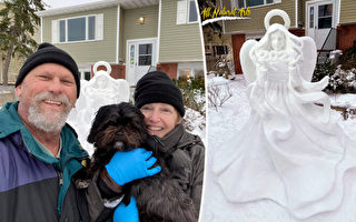 疫情下 美国雕塑家创作雪雕“希望天使”