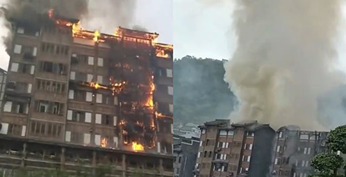 贵州茅台镇居民楼大火 火势延烧6层楼