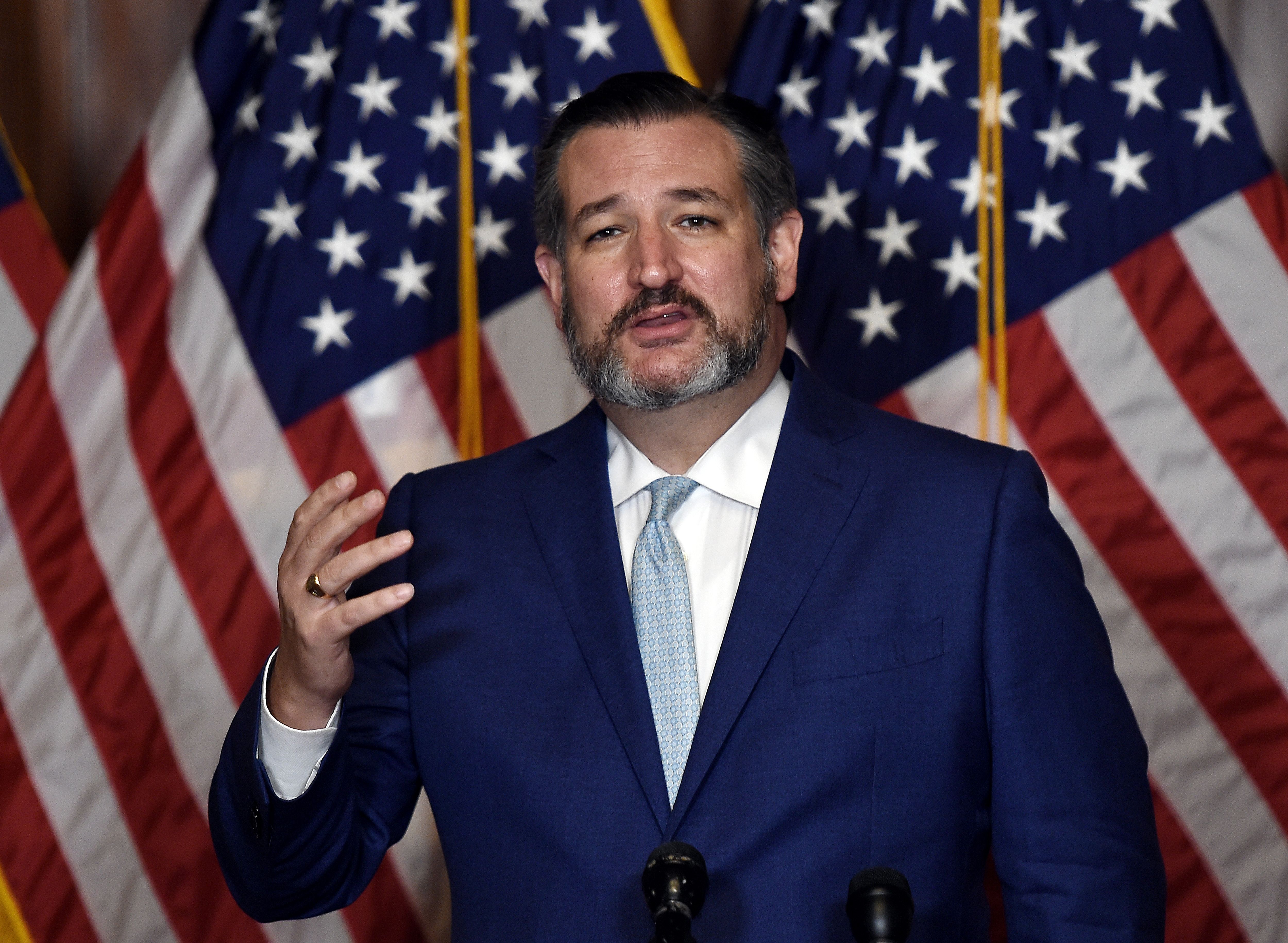 圖為2020年10月26日共和黨籍德州參議員特德‧克魯茲(Ted Cruz,)在國會山發表講話。(Olivier Douliery/POOL/AFP via Getty Images)