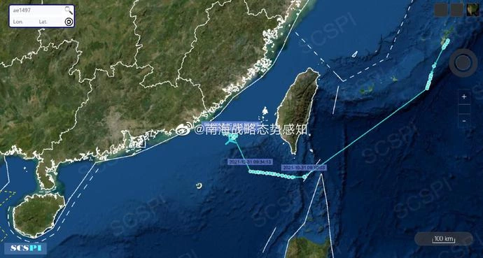 2021年10月31日,美军核侦察机现身南海。(取自“南海战略态势感知”)