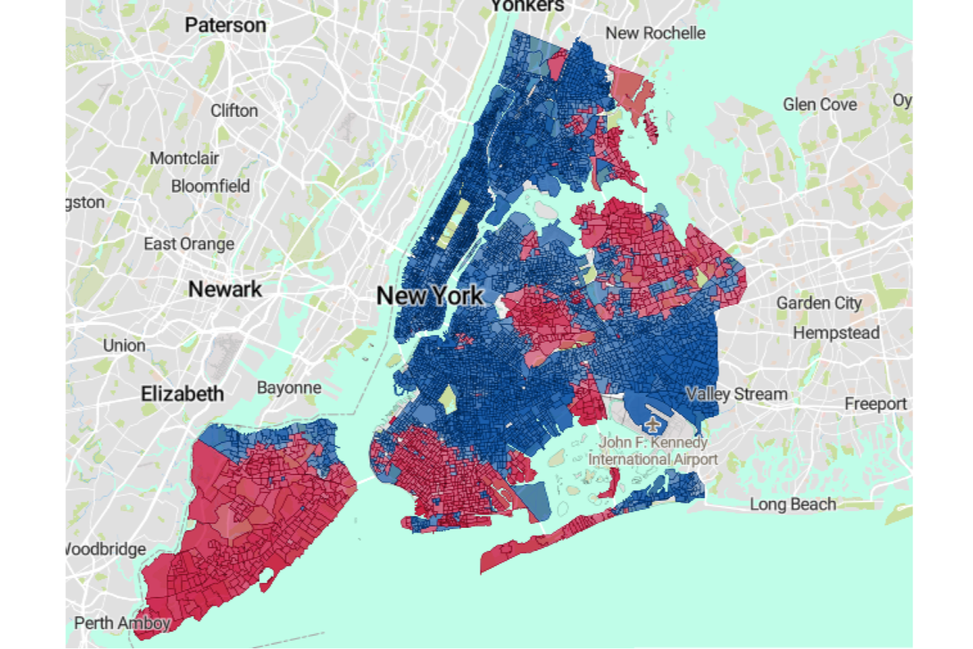 民主党、共和党候选人 在纽约哪些地区占优势？