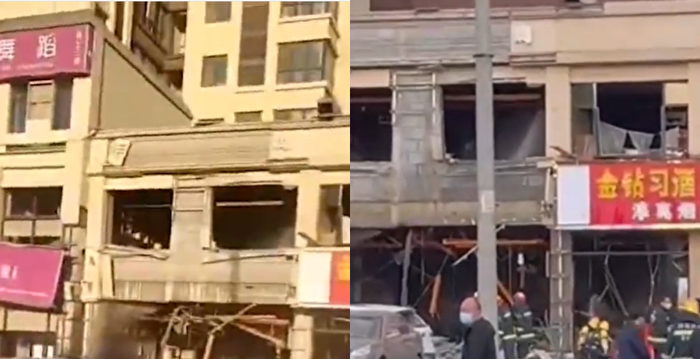 河南漯河一饭店煤气爆炸 隔壁店楼梯被炸塌