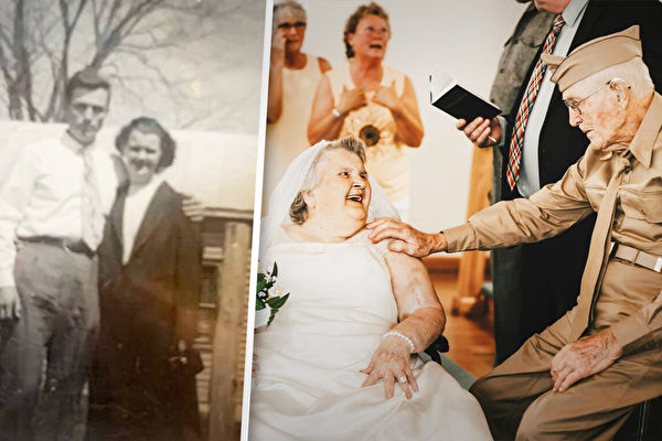 庆结婚纪念日 95岁退伍军人与妻办白色婚礼