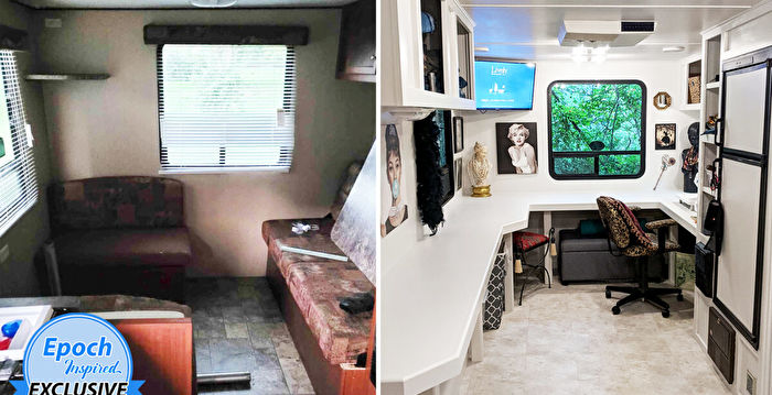 为支持妻子 丈夫将旧露营车改成漂亮缝纫室