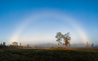 英国多地出现罕见雾虹 像被漂白的彩虹