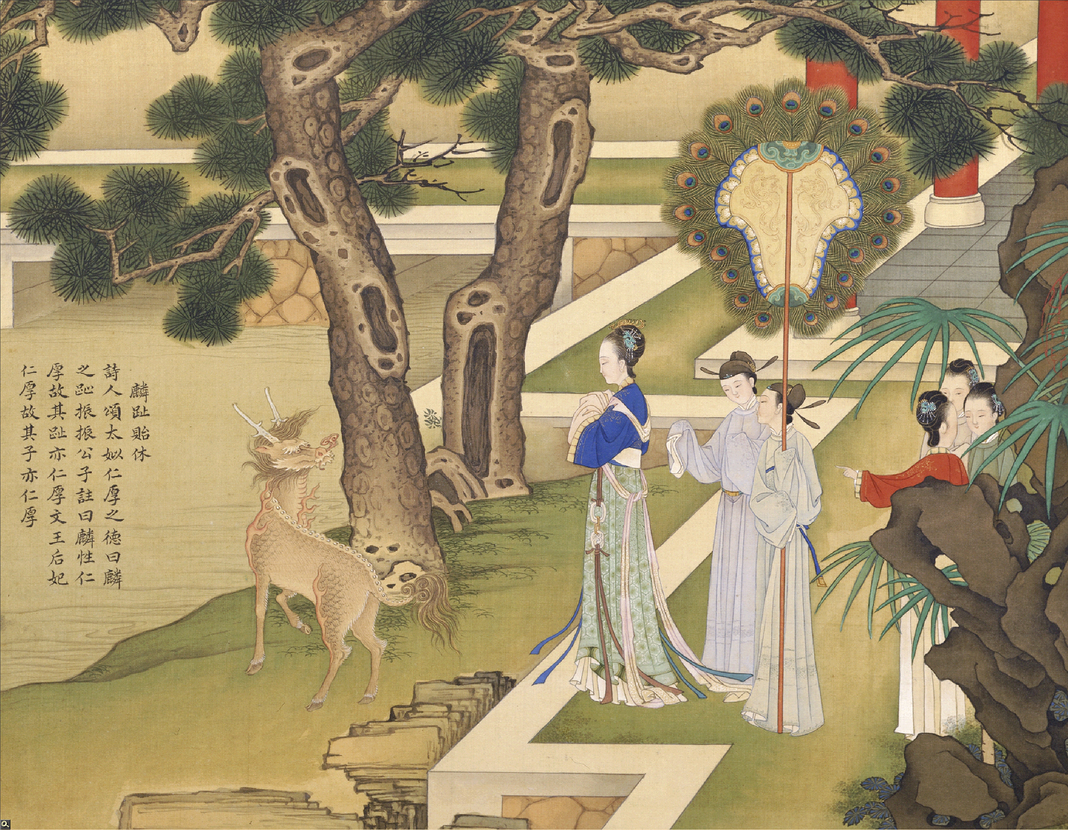 周武王的曾祖母太姜、祖母太妊和母亲太姒皆是任劳任怨相夫教子的典范。图为太姒,清 焦秉贞《历朝贤后故事图》册之〈麟趾贻休〉。(公有领域)