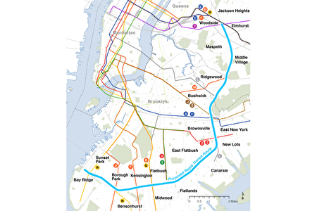 圖中藍線為州長提議修建的「跨區快線」新交通路線。