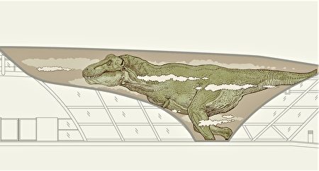 国立自然科学博物馆认养2处台湾大道BRT科博馆站双向站体，外观彩绘民众最爱的恐龙造型。