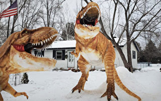 组图：男子前院造巨大雪恐龙 邻居们目瞪口呆