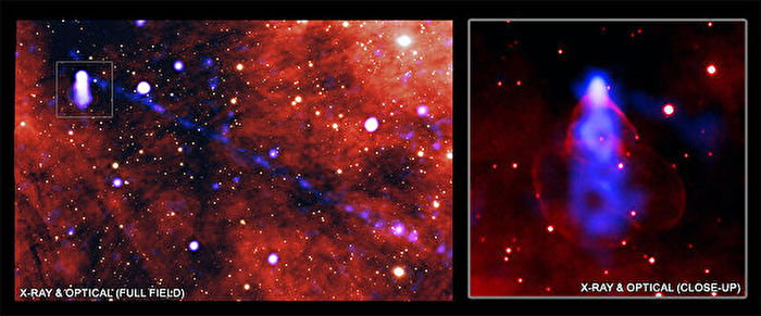 科学家发现一脉冲星释出一条巨大物质带