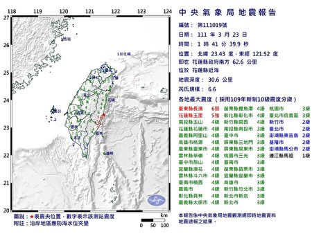 台湾花莲近海发生规模6 6地震全台摇晃 气象局 台东 大纪元