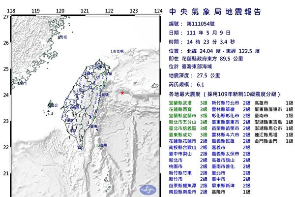 台灣花蓮外海地震規模6.1 全台有感