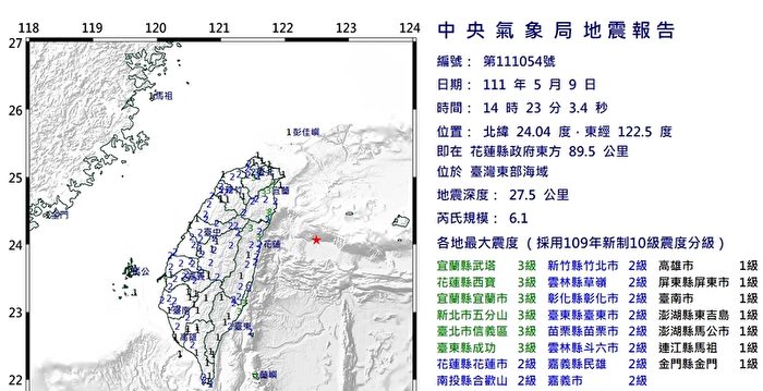 台湾花莲外海地震规模6.1 全台有感