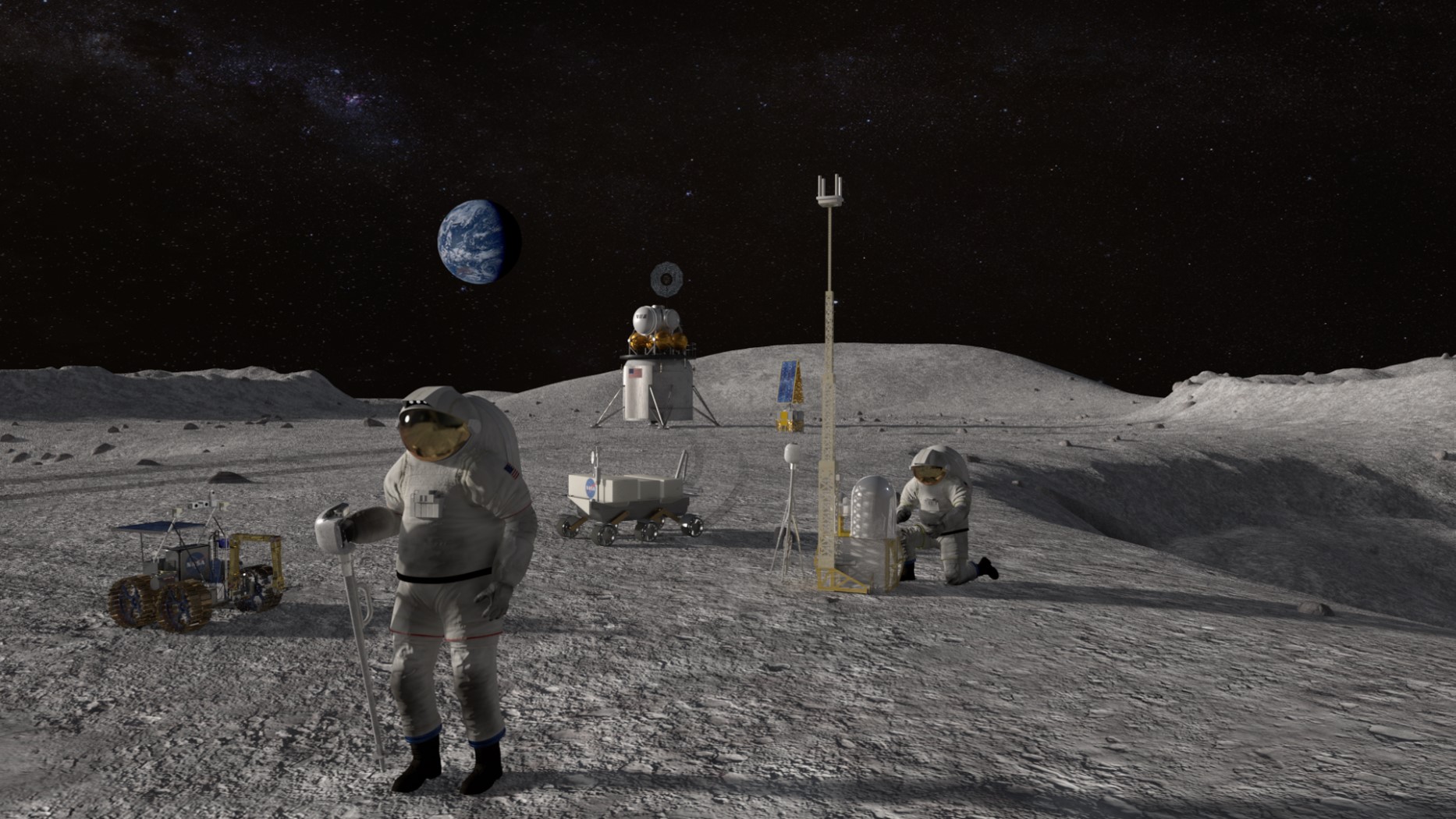 宇航员探索月球示意图。(NASA)