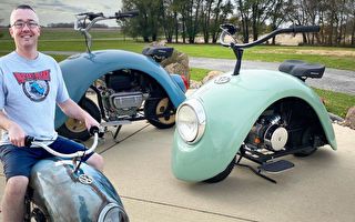 美国男创意十足 将原装甲壳虫改成迷你摩托车
