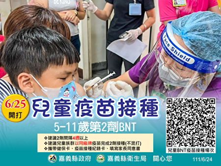 嘉义县儿童BNT第2剂25日起入校园38场接种站开打。