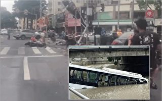 上海浦東一公交車失控亂撞 衝進河裡