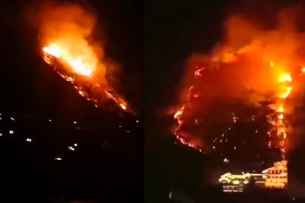 2022年8月17日晚，重庆市涪陵区发生山火。（视频截图/大纪元合成）