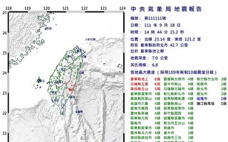 台灣台東發生規模6.8地震 1死79傷