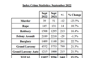 紐約市9月份槍擊和謀殺減少 整體犯罪率上升
