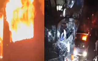 傳四川宜賓發生火災 消防車被封控鐵皮卡住