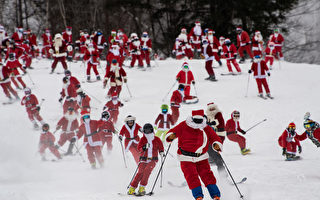 組圖：美國逾300名聖誕老人滑雪籌集慈善資金