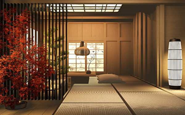 Living Room Wood Japanese Interior Design 3d Rendering