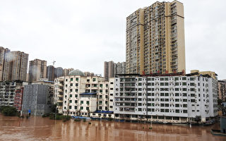 四川古蔺县洪水最高漫过河堤近2米 低处被淹