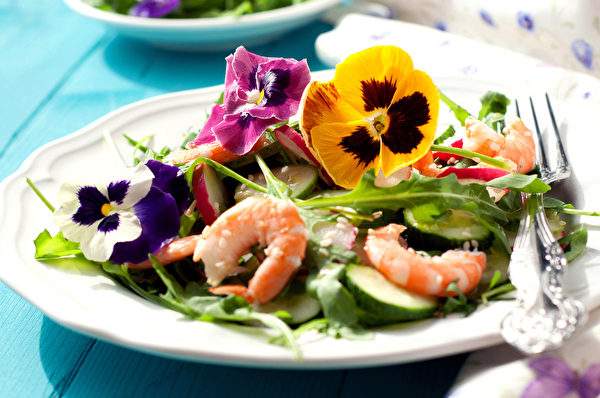 Summer Salad With A Cucumber A Radish And Shrimps