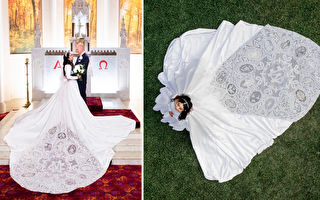 組圖：推崇傳統 新娘用15國蕾絲花邊縫婚紗