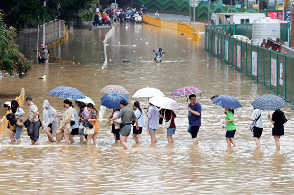 2023年9月6日，颱風過境福建後，福州城區淹水情況。（CFOTO/Future Publishing via Getty Images △）